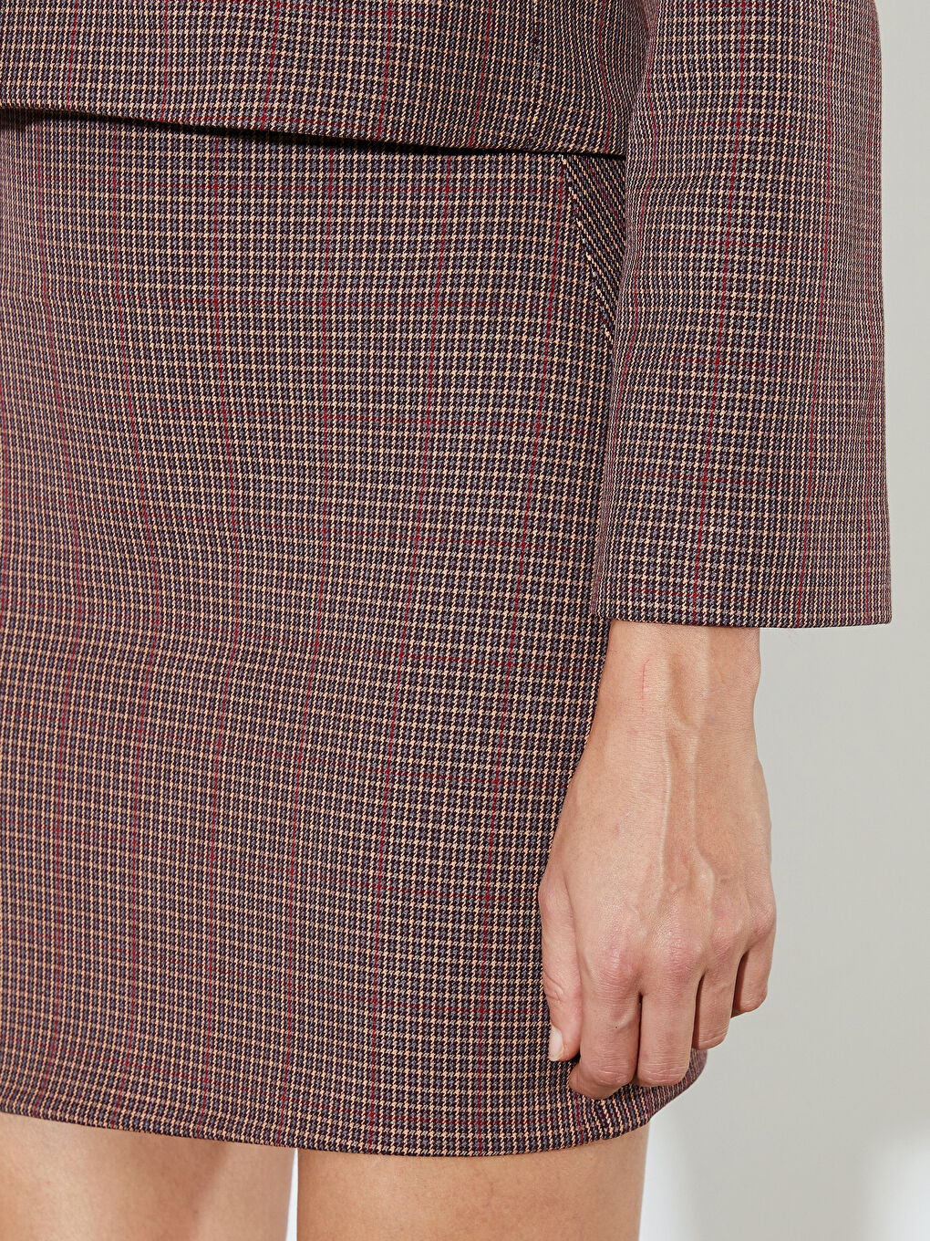 Bordo Dar Fit Ekose Mini Etek-2