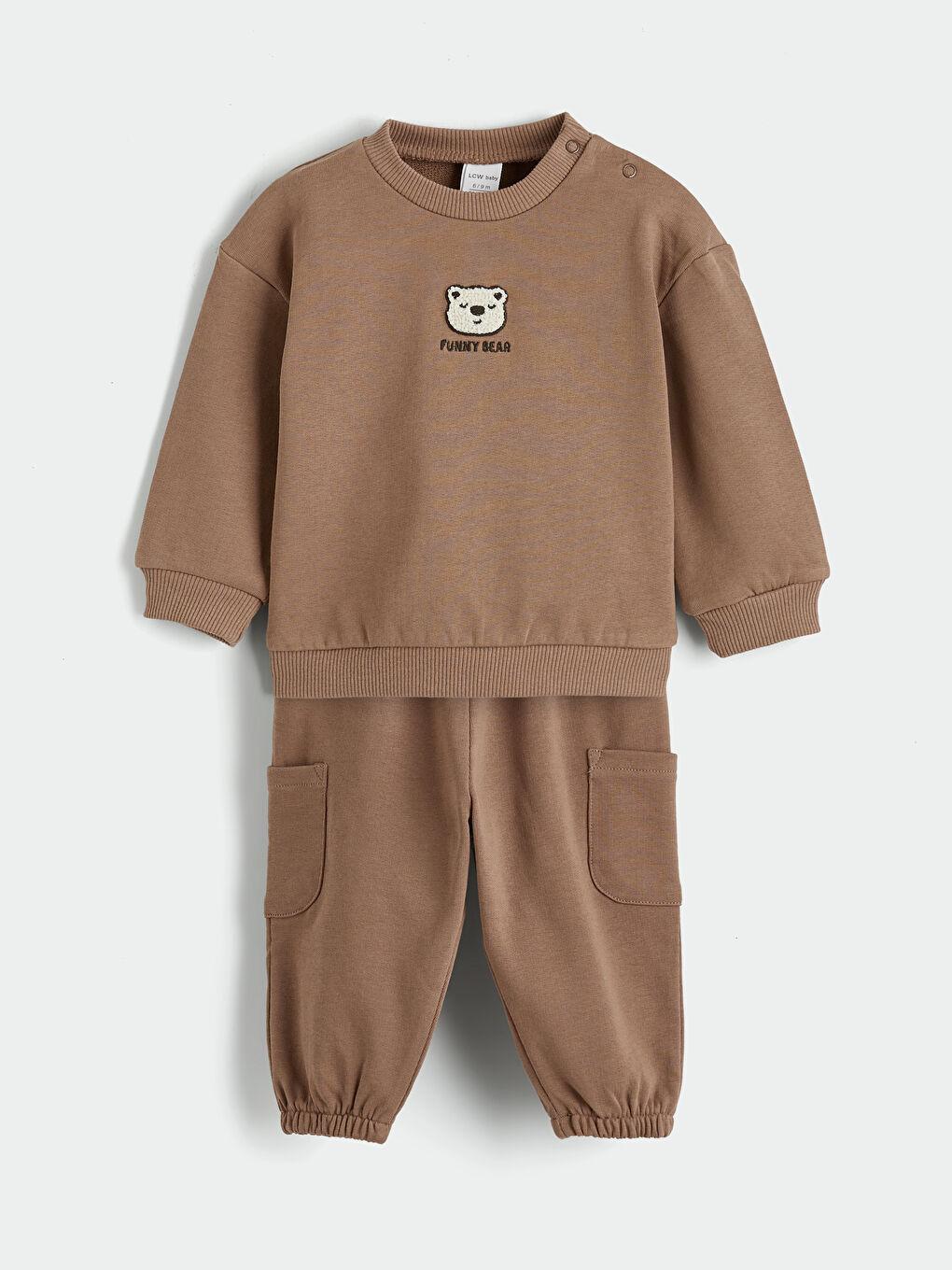 Kahverengi Ayıcık Nakışlı Erkek Bebek Sweatshirt ve Eşofman Altı