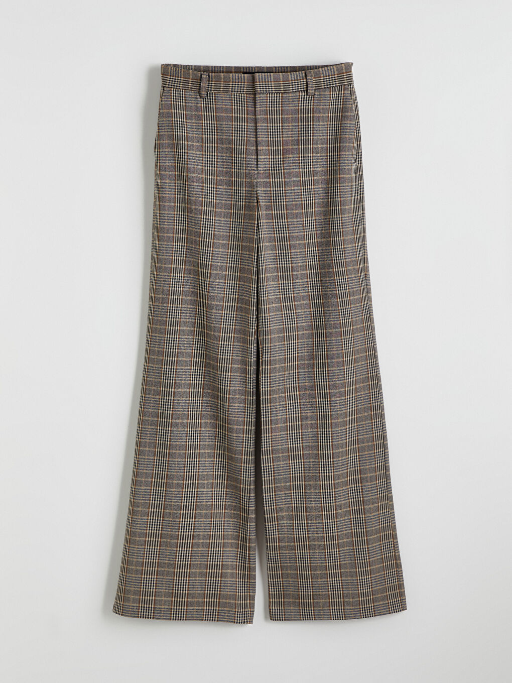 Bej Standart Fit Ekose Kadın Pantolon