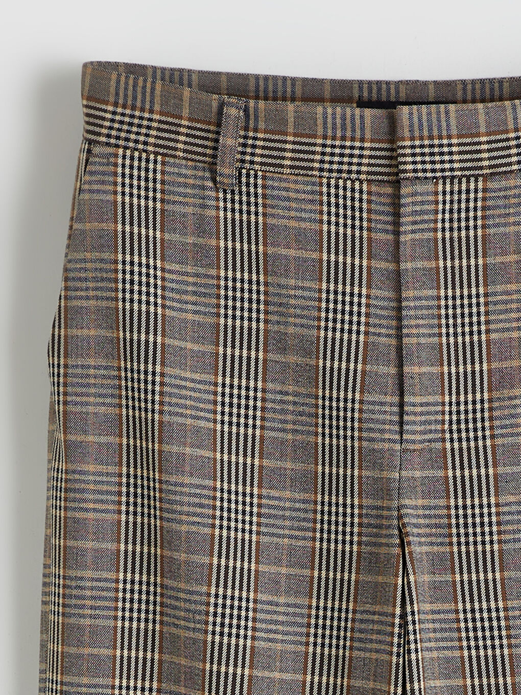 Bej Standart Fit Ekose Kadın Pantolon-1