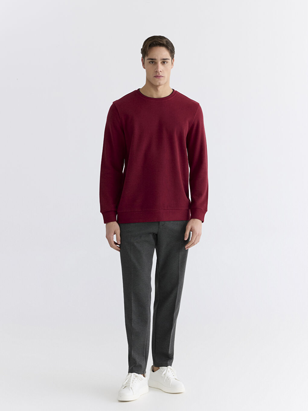 Kırmızı Bisiklet Yaka Erkek Sweatshirt-1