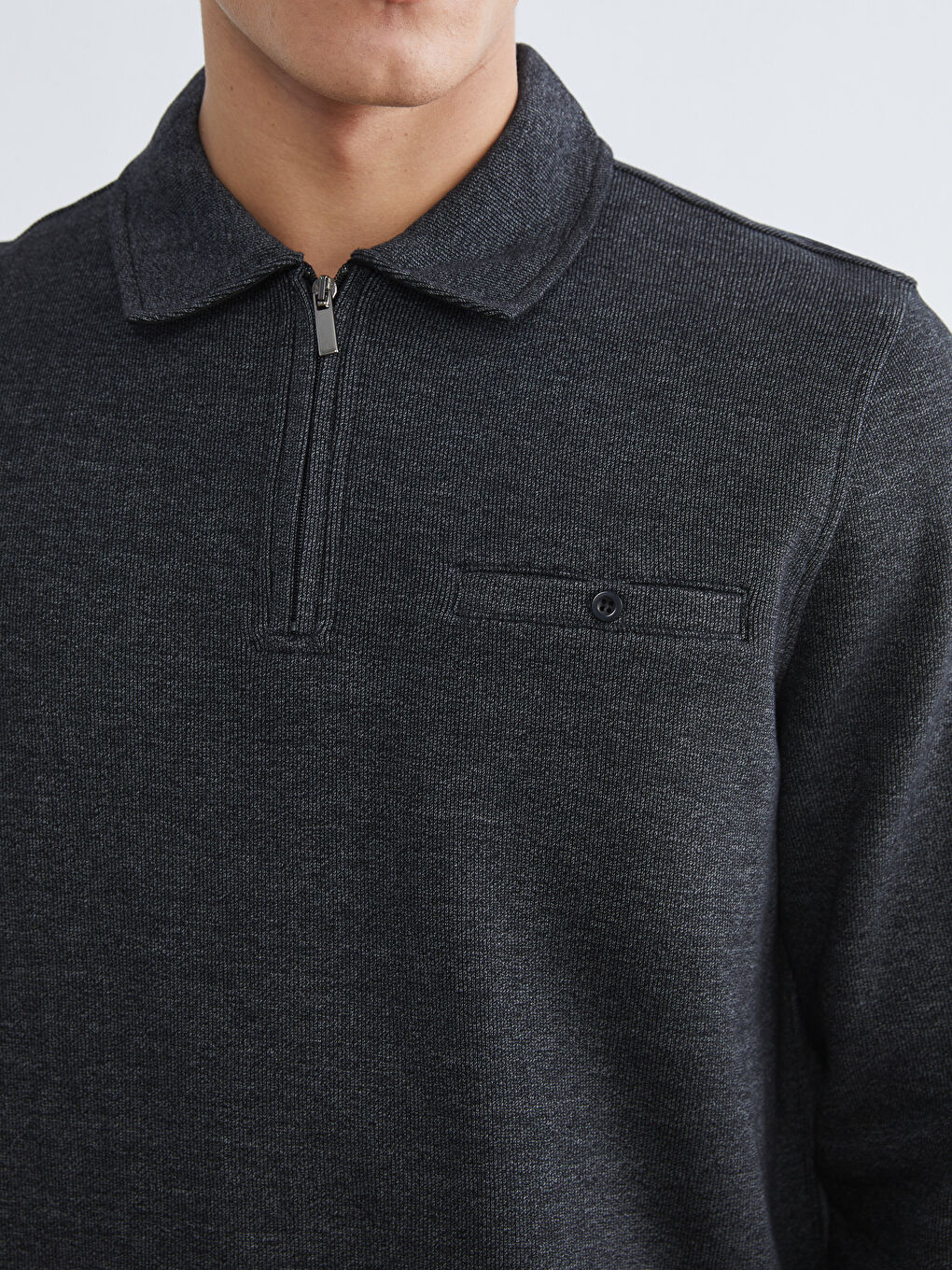 Siyah Polo Yaka Erkek Sweatshirt-2