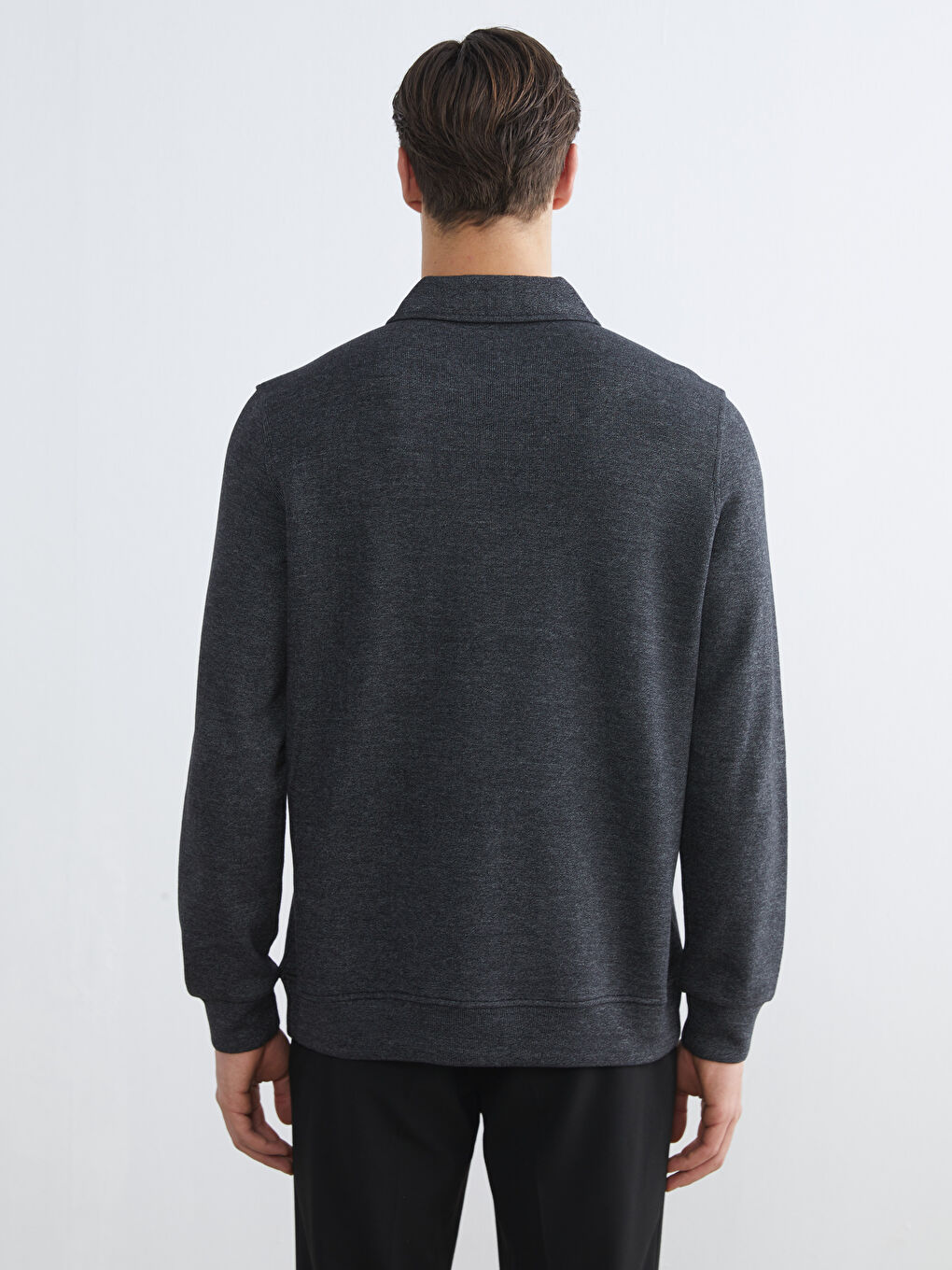 Siyah Polo Yaka Erkek Sweatshirt-3