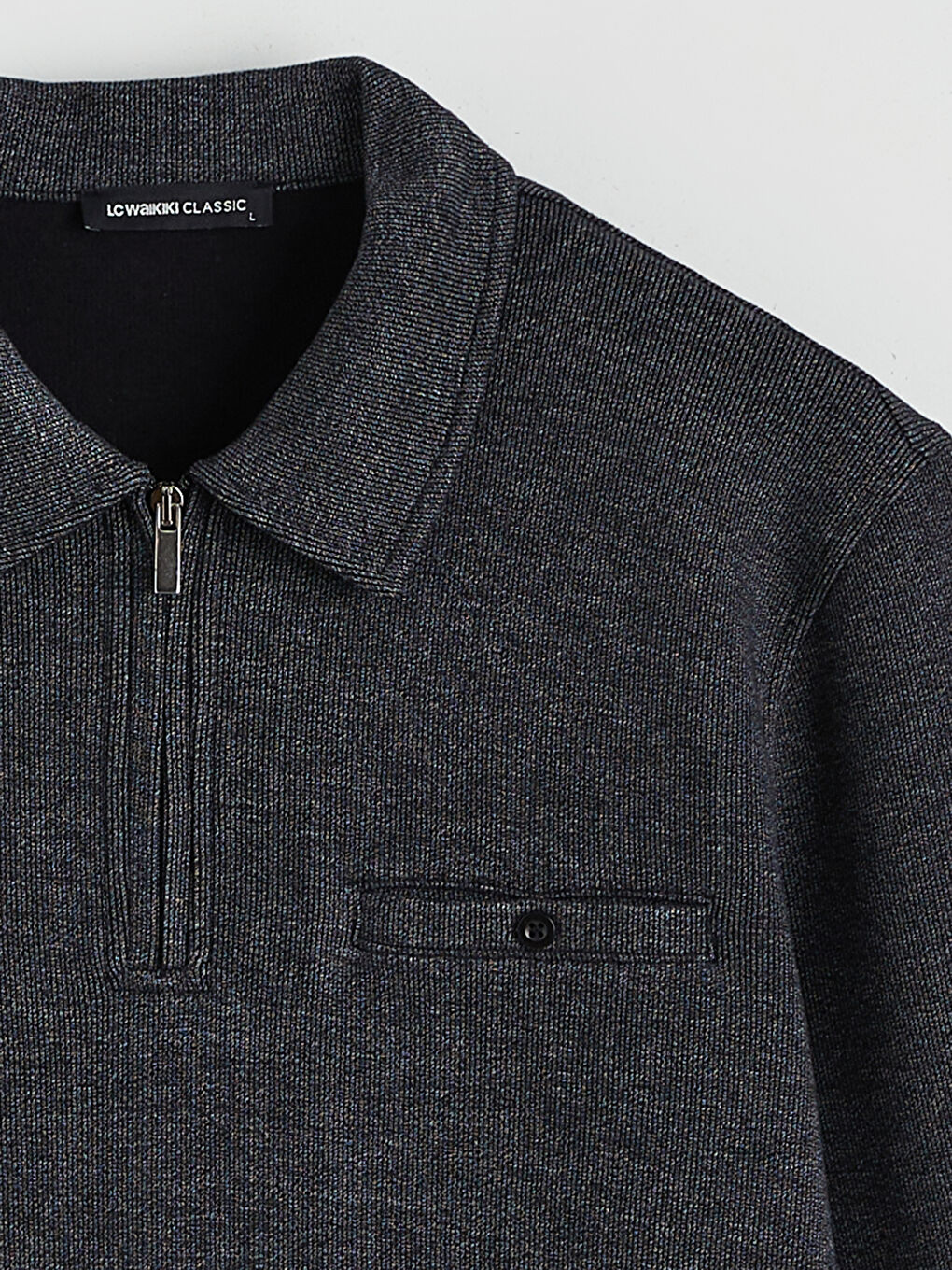 Siyah Polo Yaka Erkek Sweatshirt-5