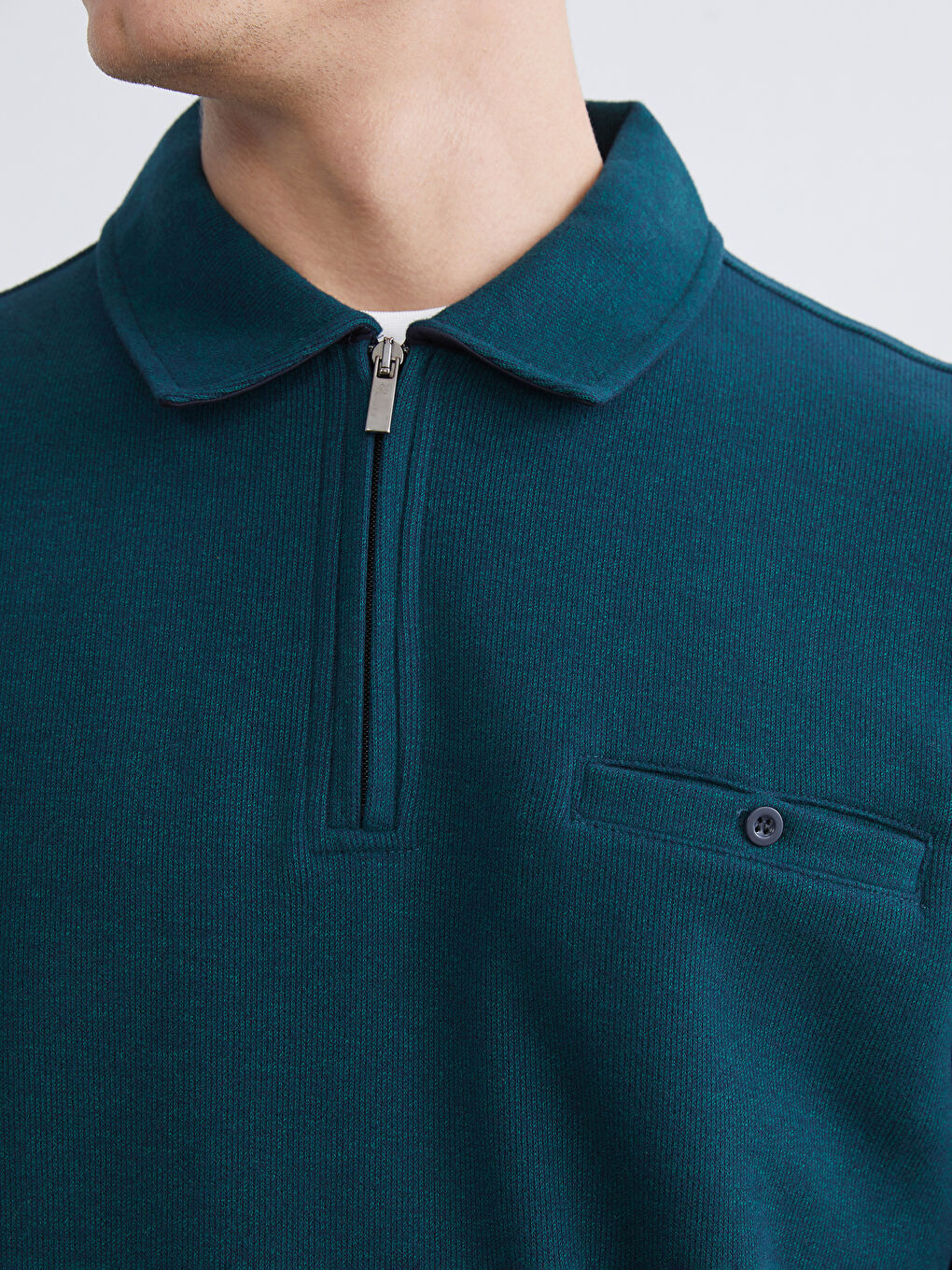 Yeşil Polo Yaka Erkek Sweatshirt-2