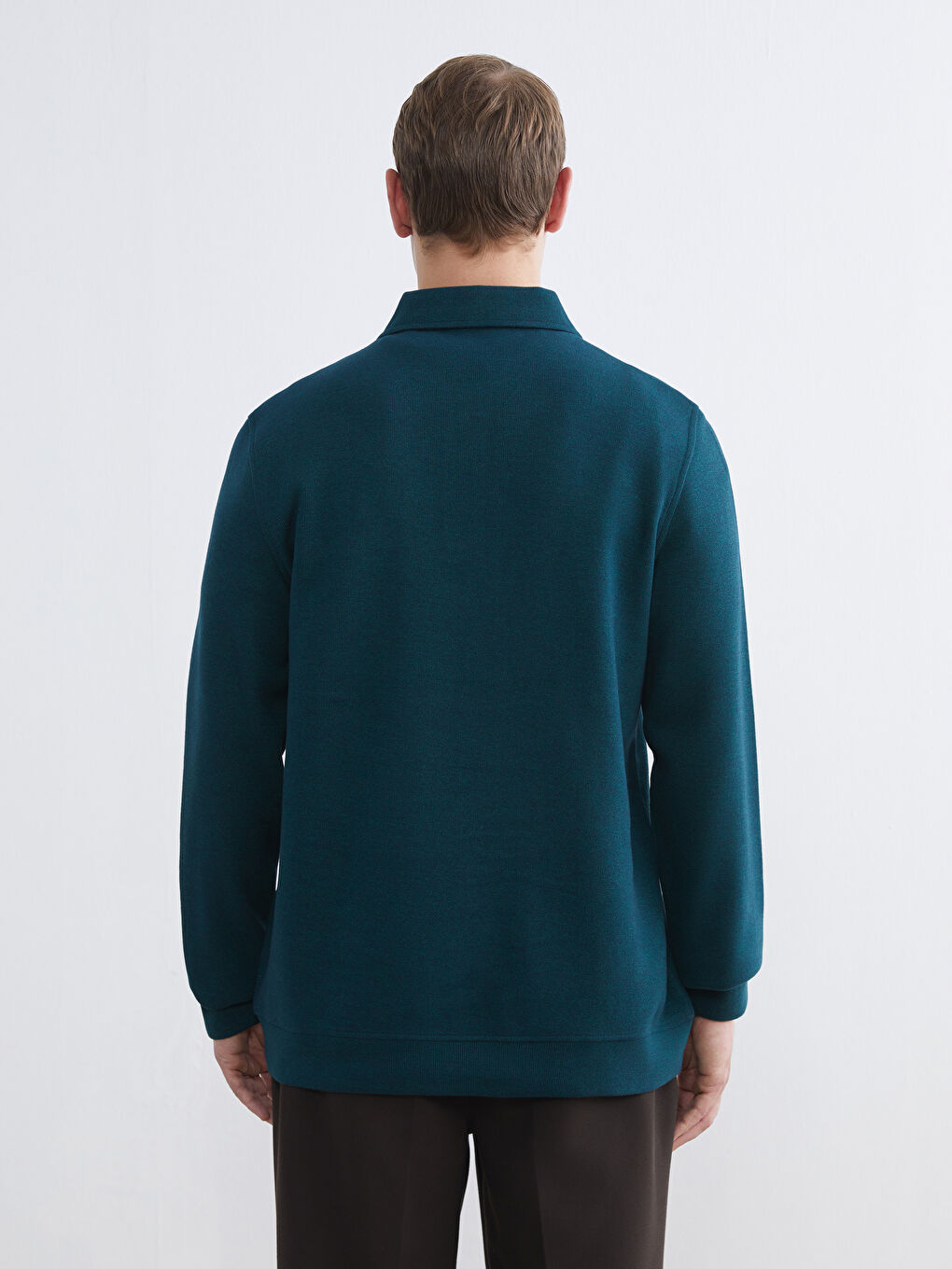 Yeşil Polo Yaka Erkek Sweatshirt-3