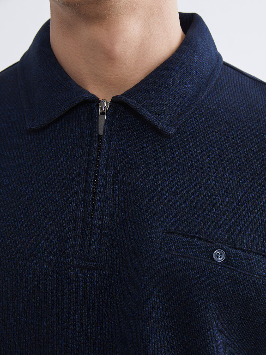 Lacivert Polo Yaka Erkek Sweatshirt-2