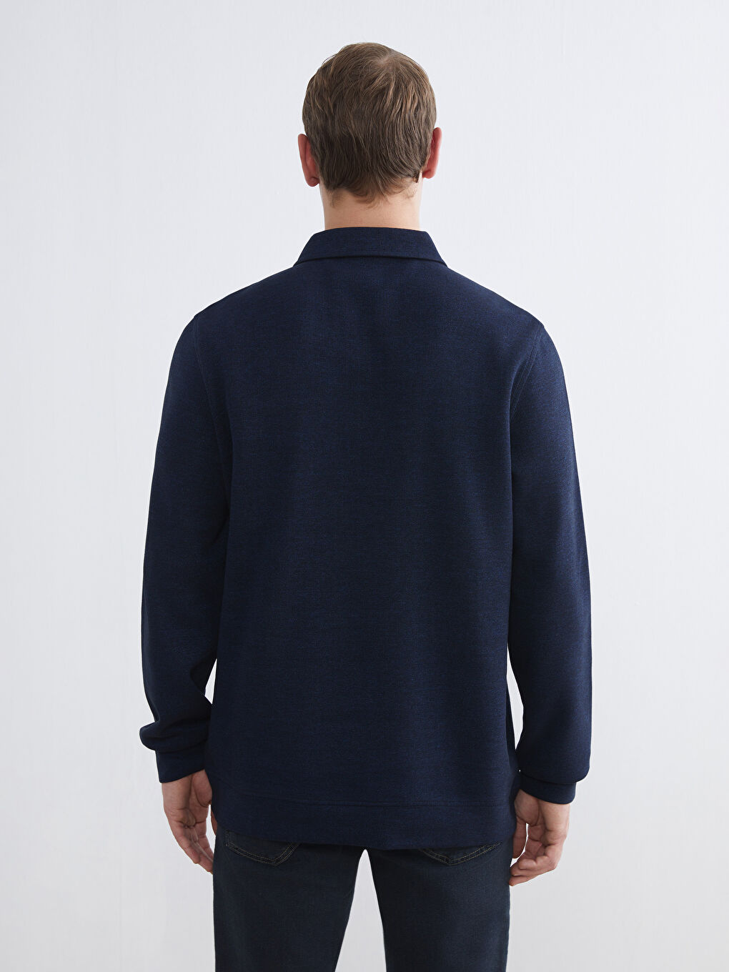 Lacivert Polo Yaka Erkek Sweatshirt-3