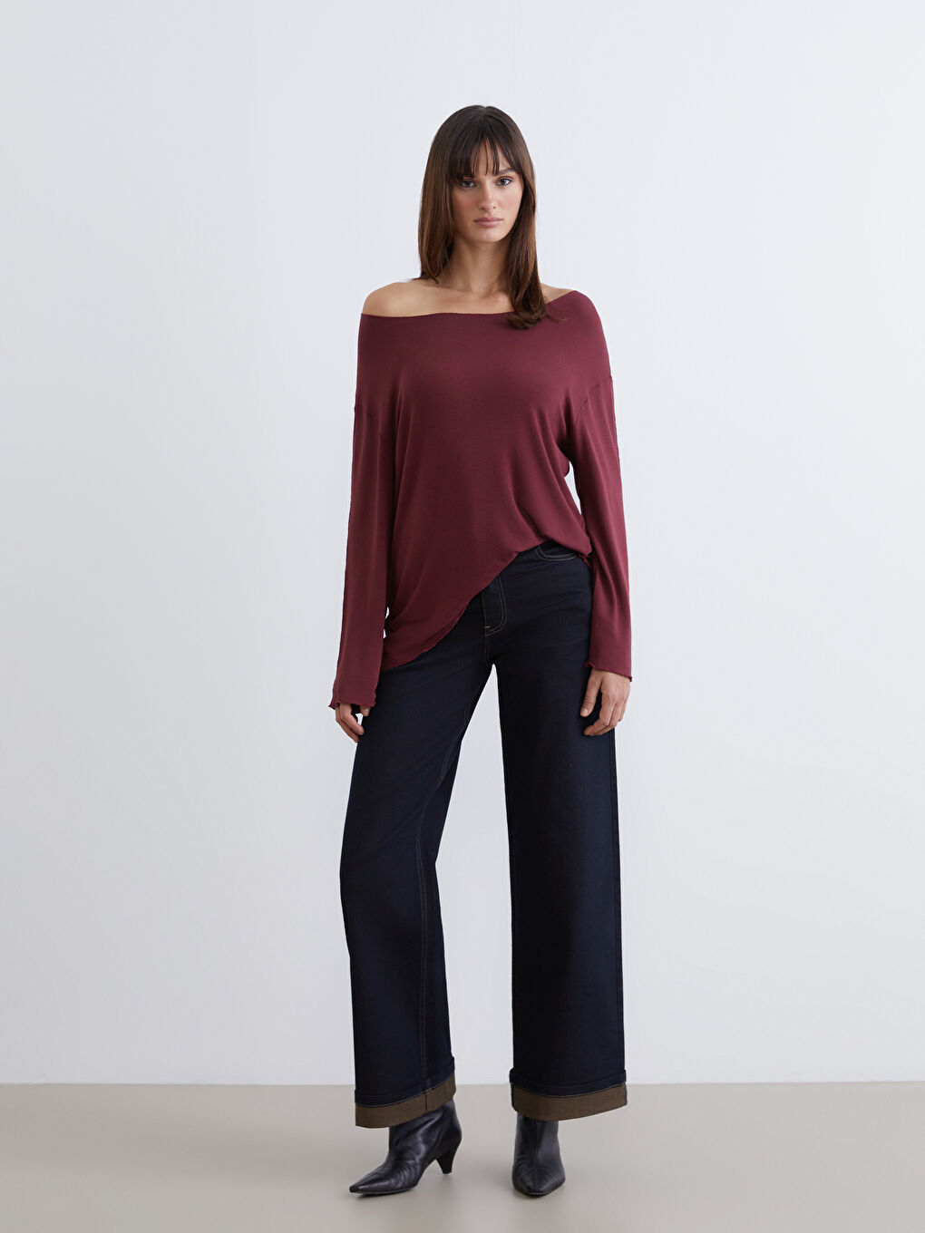 Bordo Kayık Yaka Bluz-1