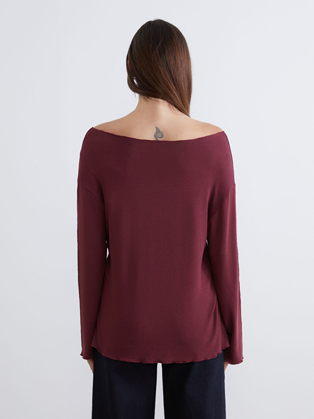 Bordo Kayık Yaka Bluz-3