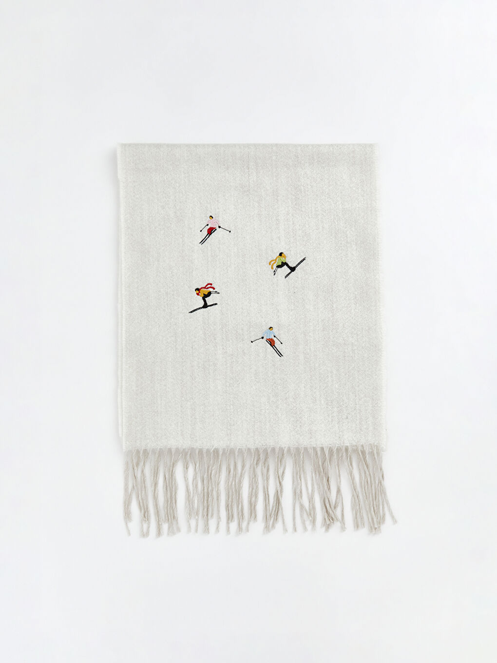 Ekru Püsküllü Kadın Atkı-1