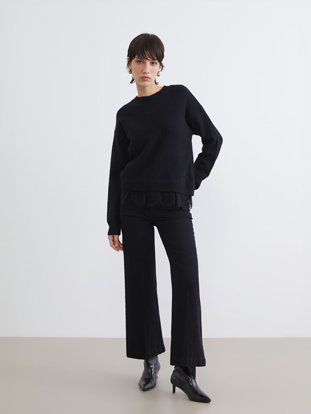 Siyah Wideleg Kadın Jean Pantolon