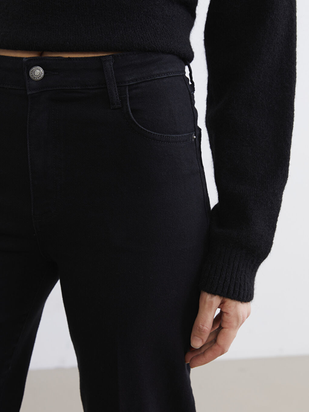 Siyah Wideleg Kadın Jean Pantolon-2