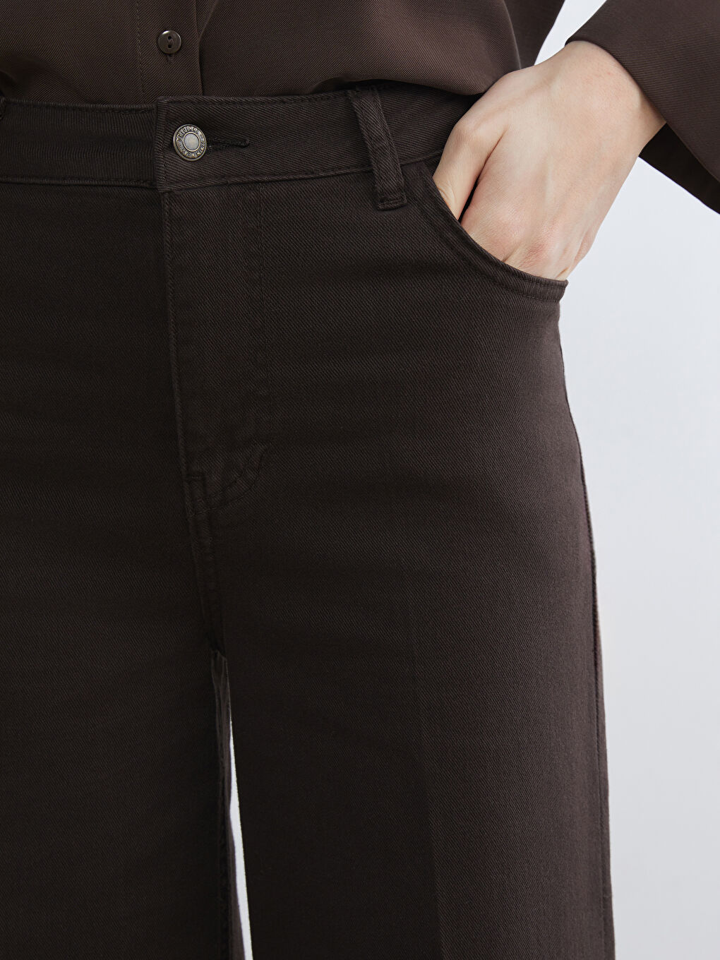 Kahverengi Wideleg Kadın Jean Pantolon-2