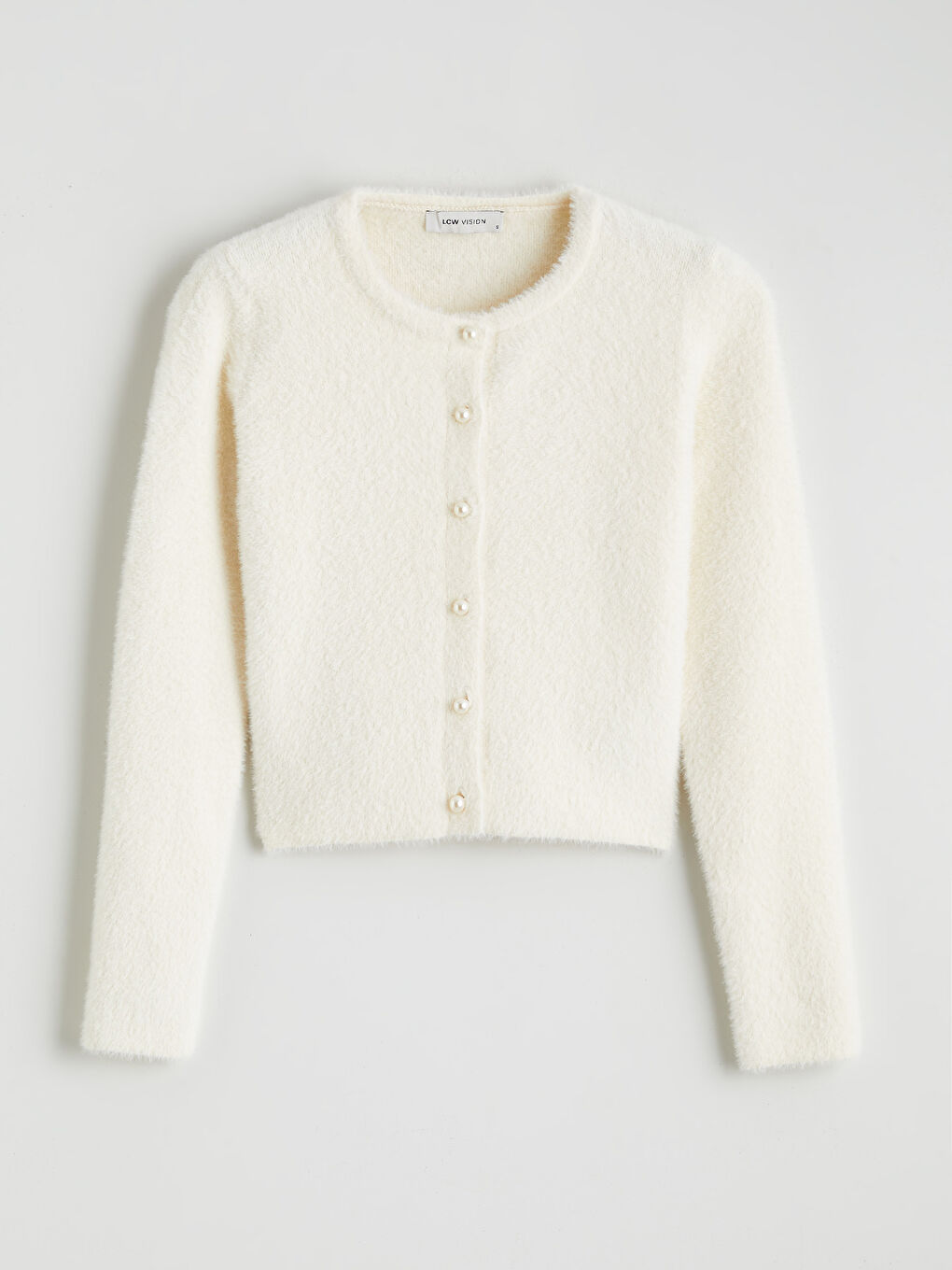 Ekru Bisiklet Yaka Kadın Triko Hırka-4