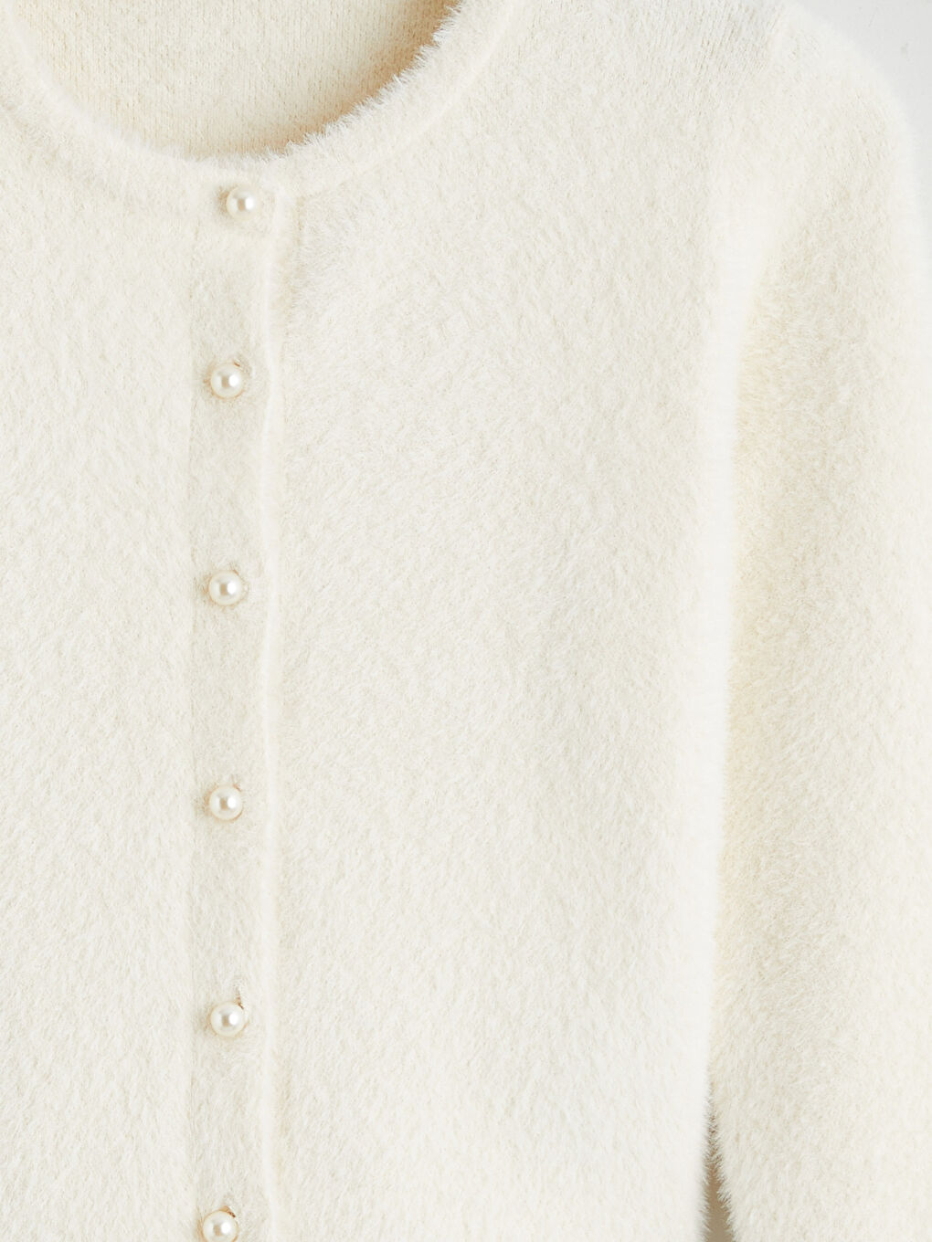 Ekru Bisiklet Yaka Kadın Triko Hırka-5