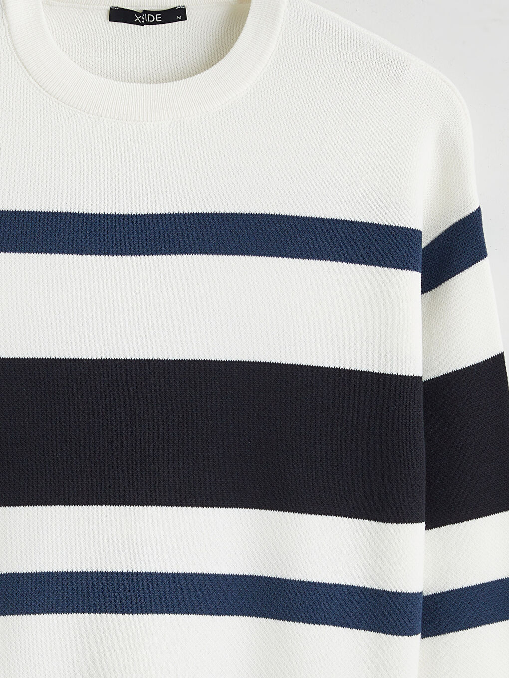 Lacivert Bisiklet Yaka Çizgili Erkek Triko Kazak-5