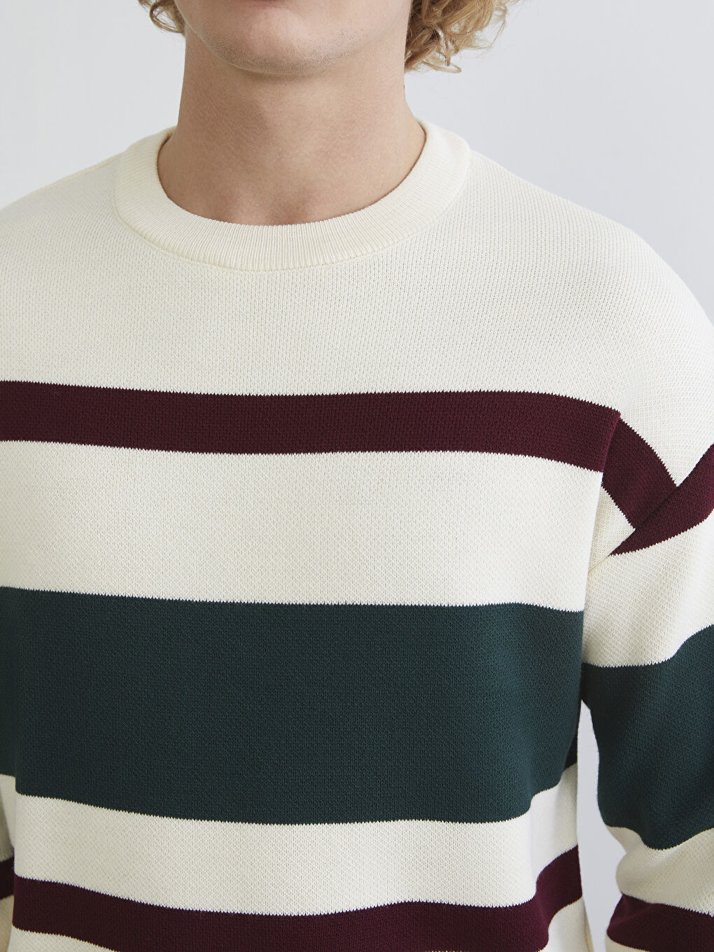 Yeşil Bisiklet Yaka Çizgili Erkek Triko Kazak-2