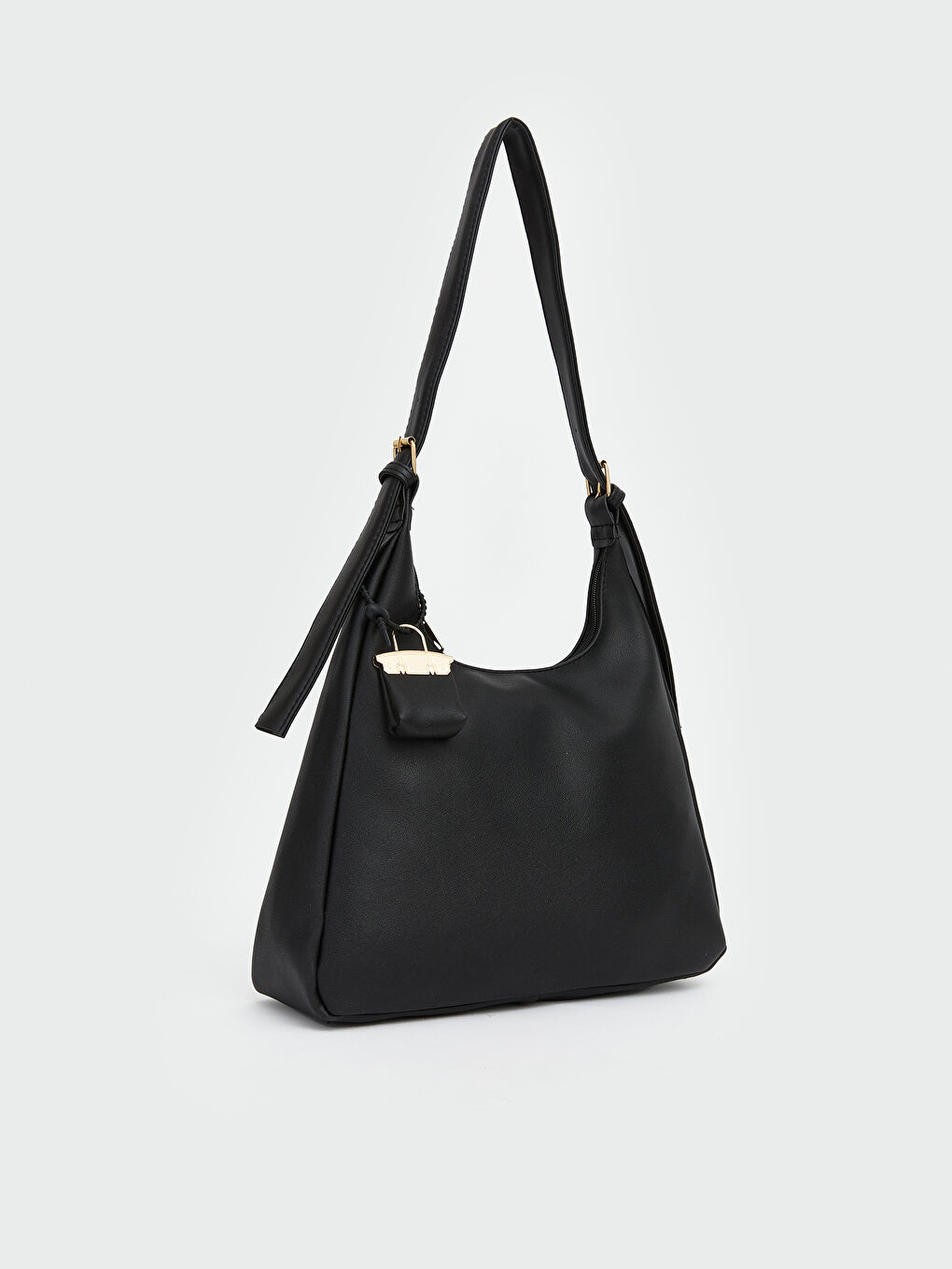 Siyah Deri Görünümlü Kadın Moon Çanta-1