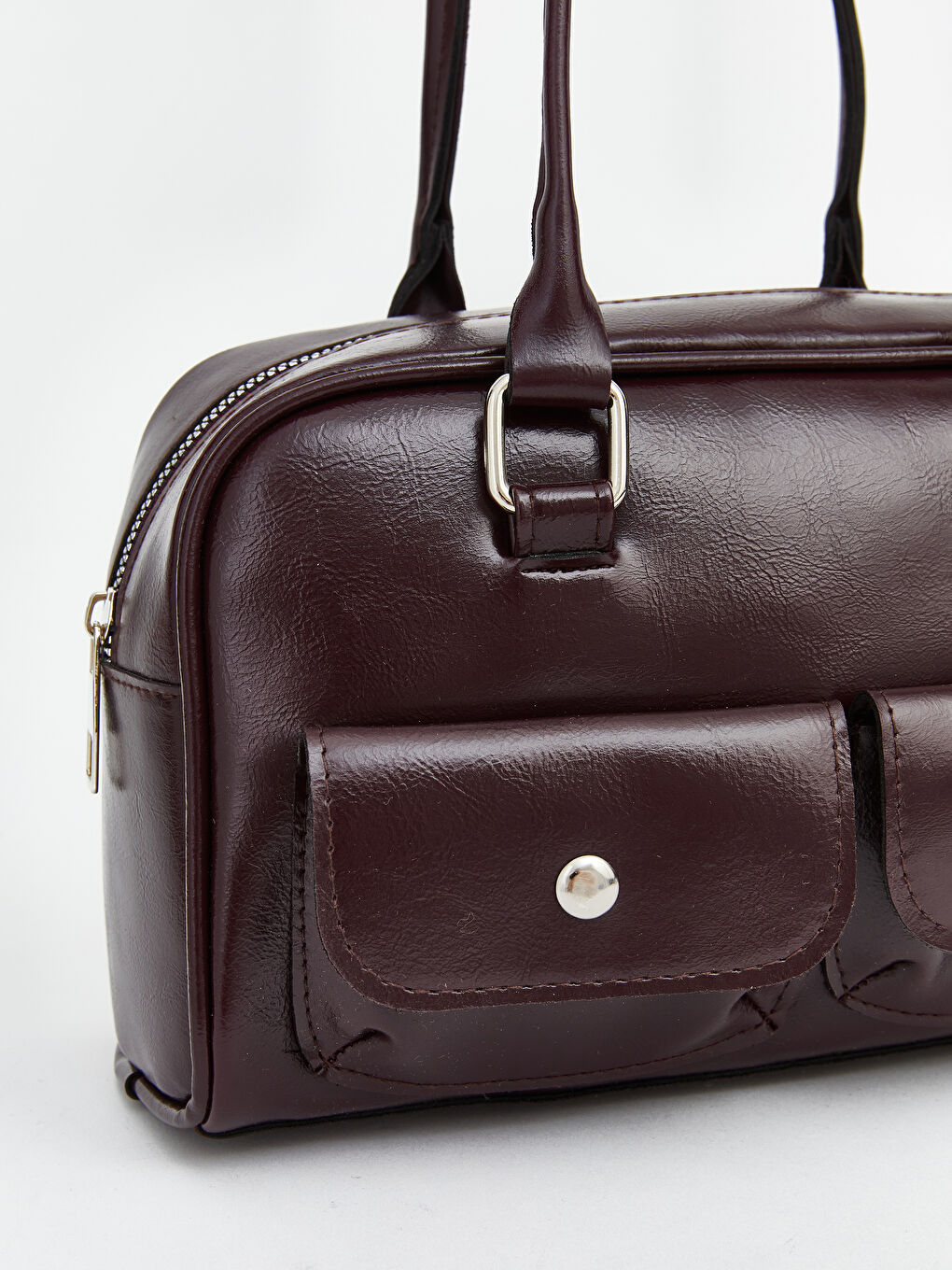 Bordo Deri Görünümlü Kadın Baget Çanta-2