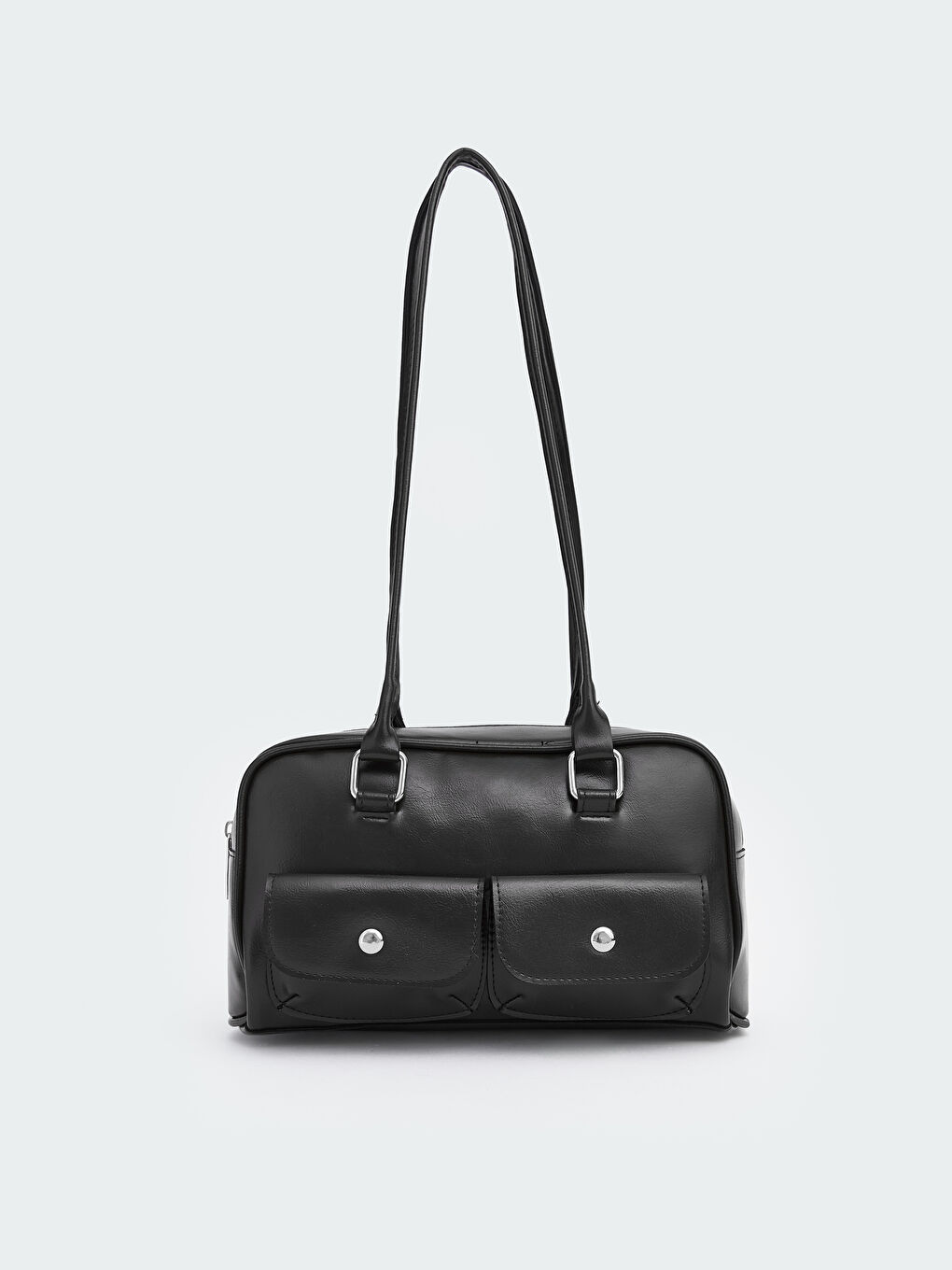 Siyah Deri Görünümlü Kadın Baget Çanta