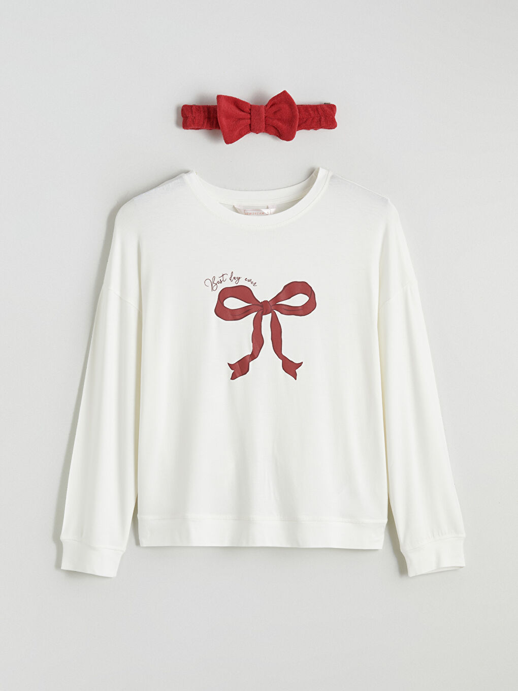 Kırmızı Bisiklet Yaka Fiyonk Baskılı Kadın Pijama Takımı-5