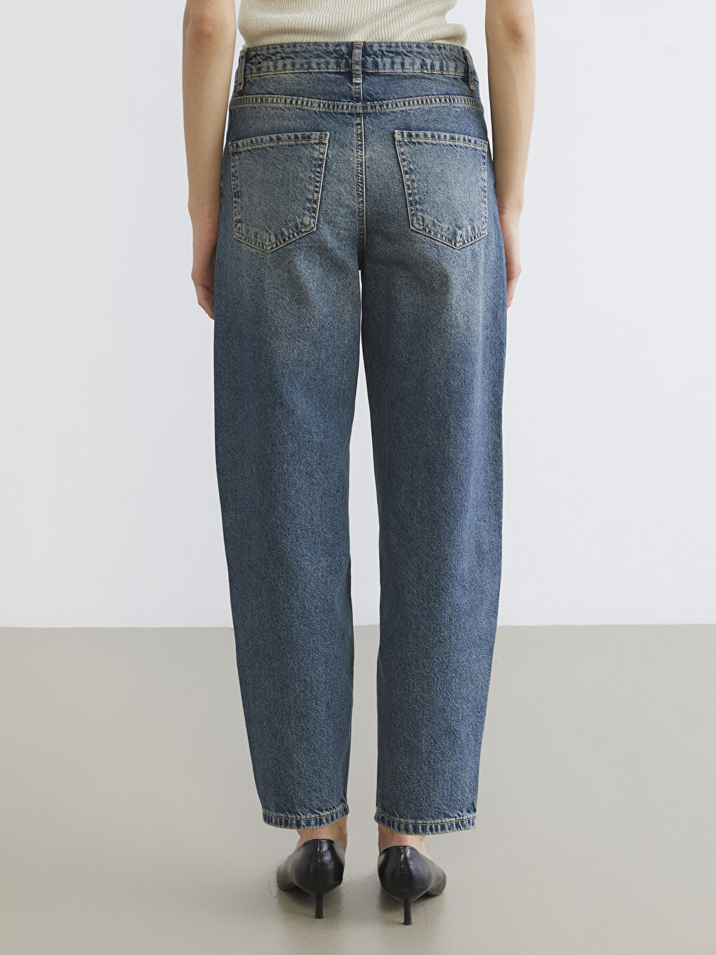 İndigo Barrel Fit Taşlı Kadın Jean Pantolon-3