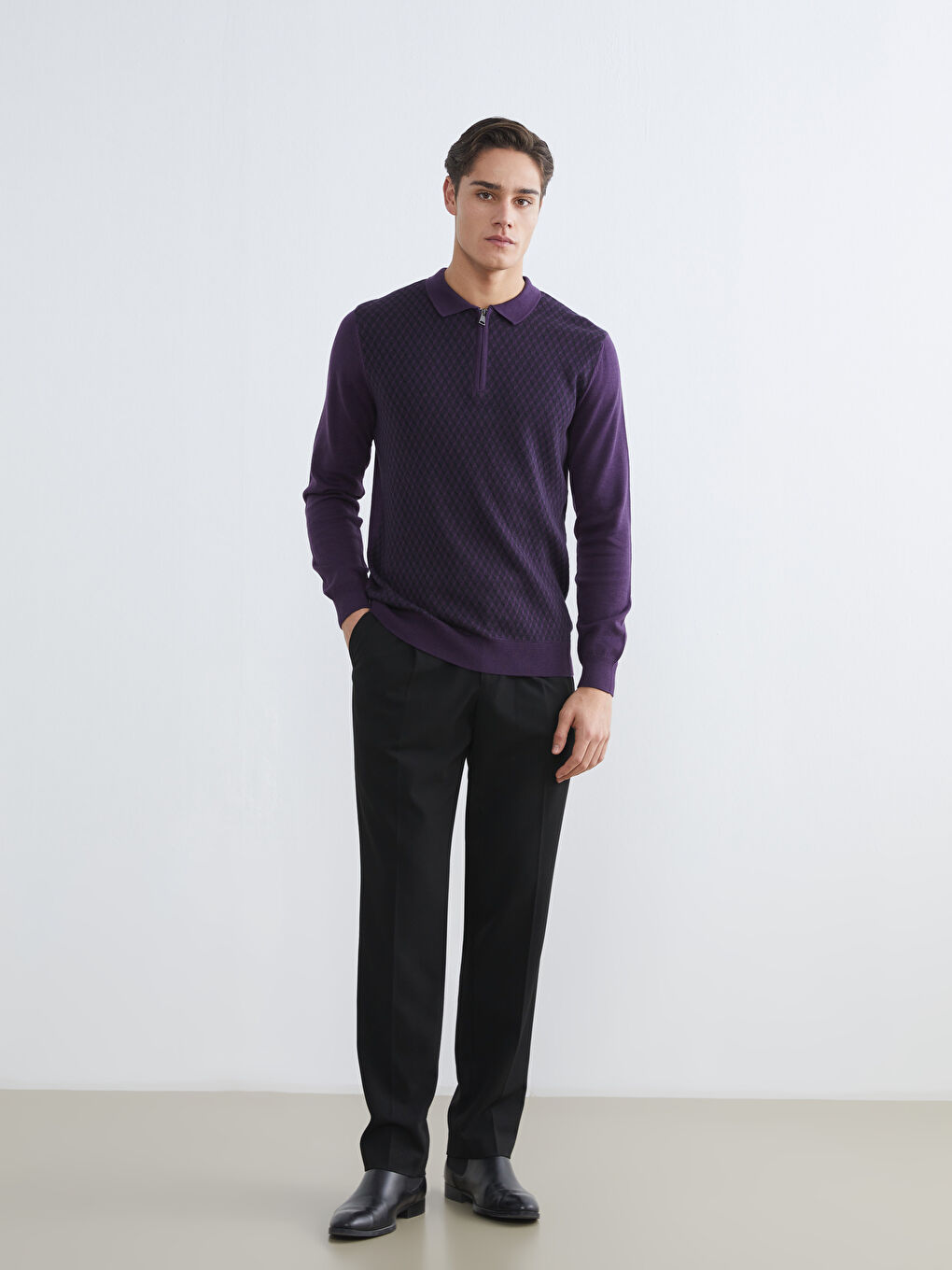 Mürdüm Polo Yaka Erkek Triko Kazak-1