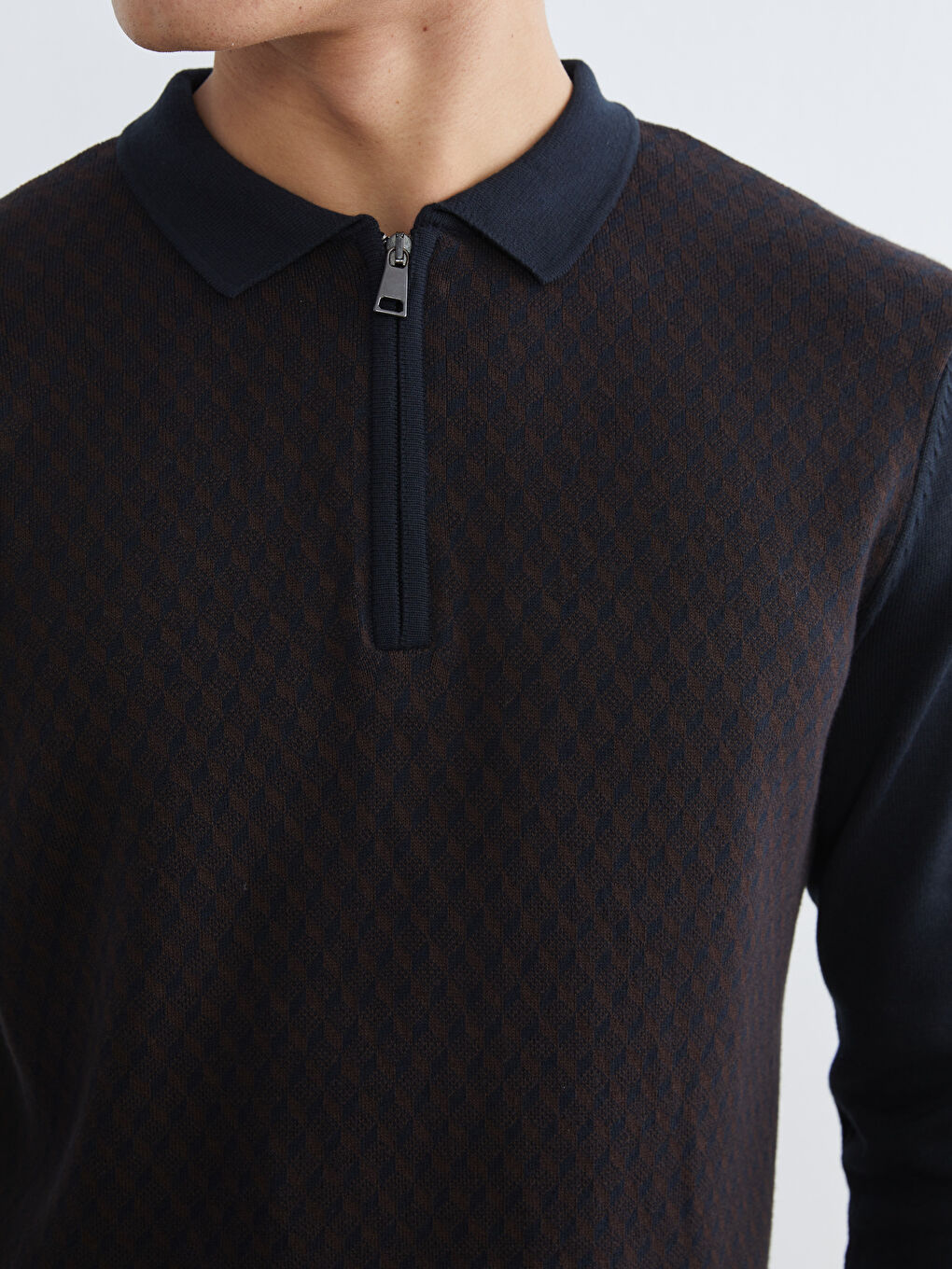 Kahverengi Polo Yaka Erkek Triko Kazak-2