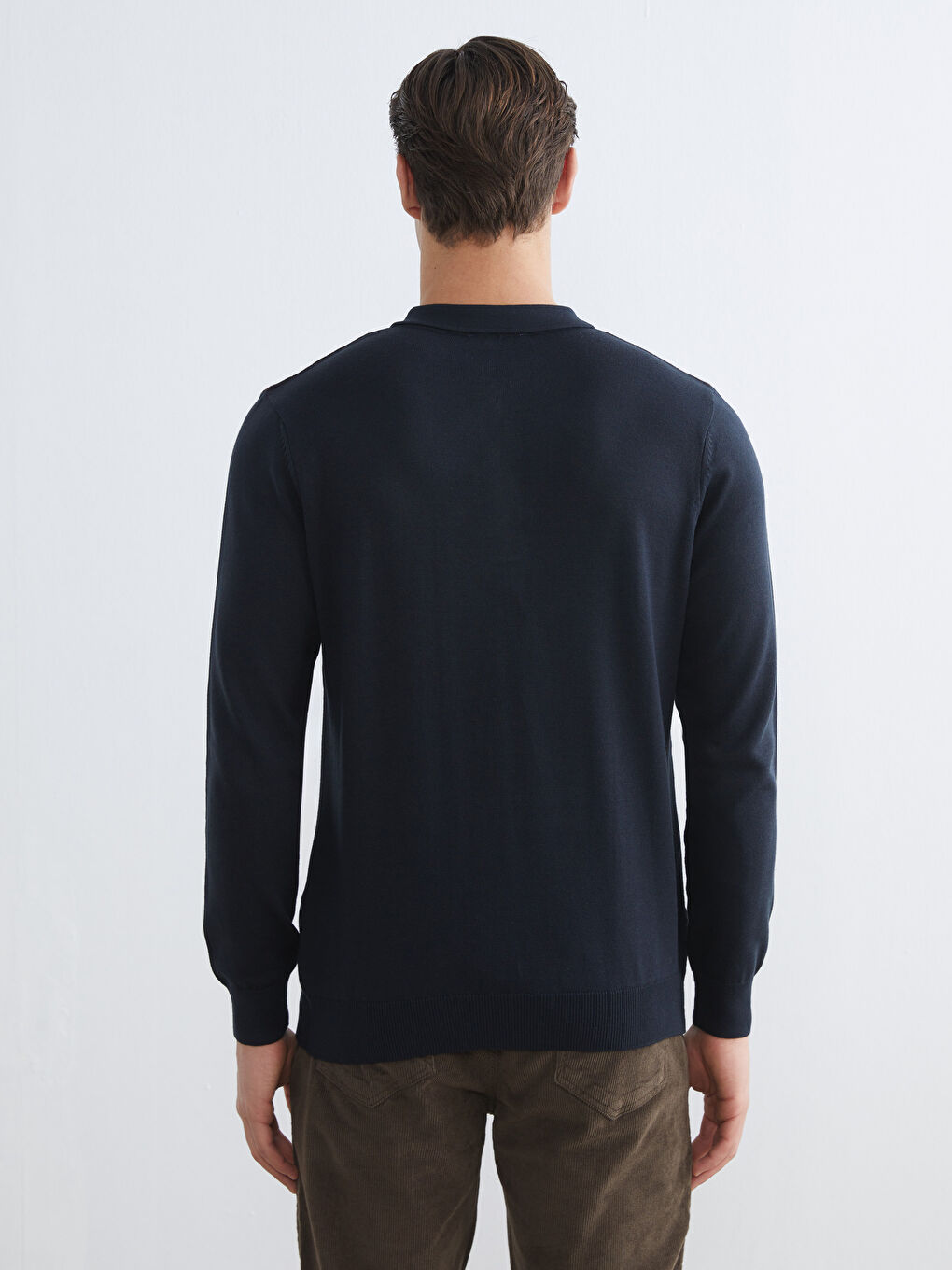 Kahverengi Polo Yaka Erkek Triko Kazak-3