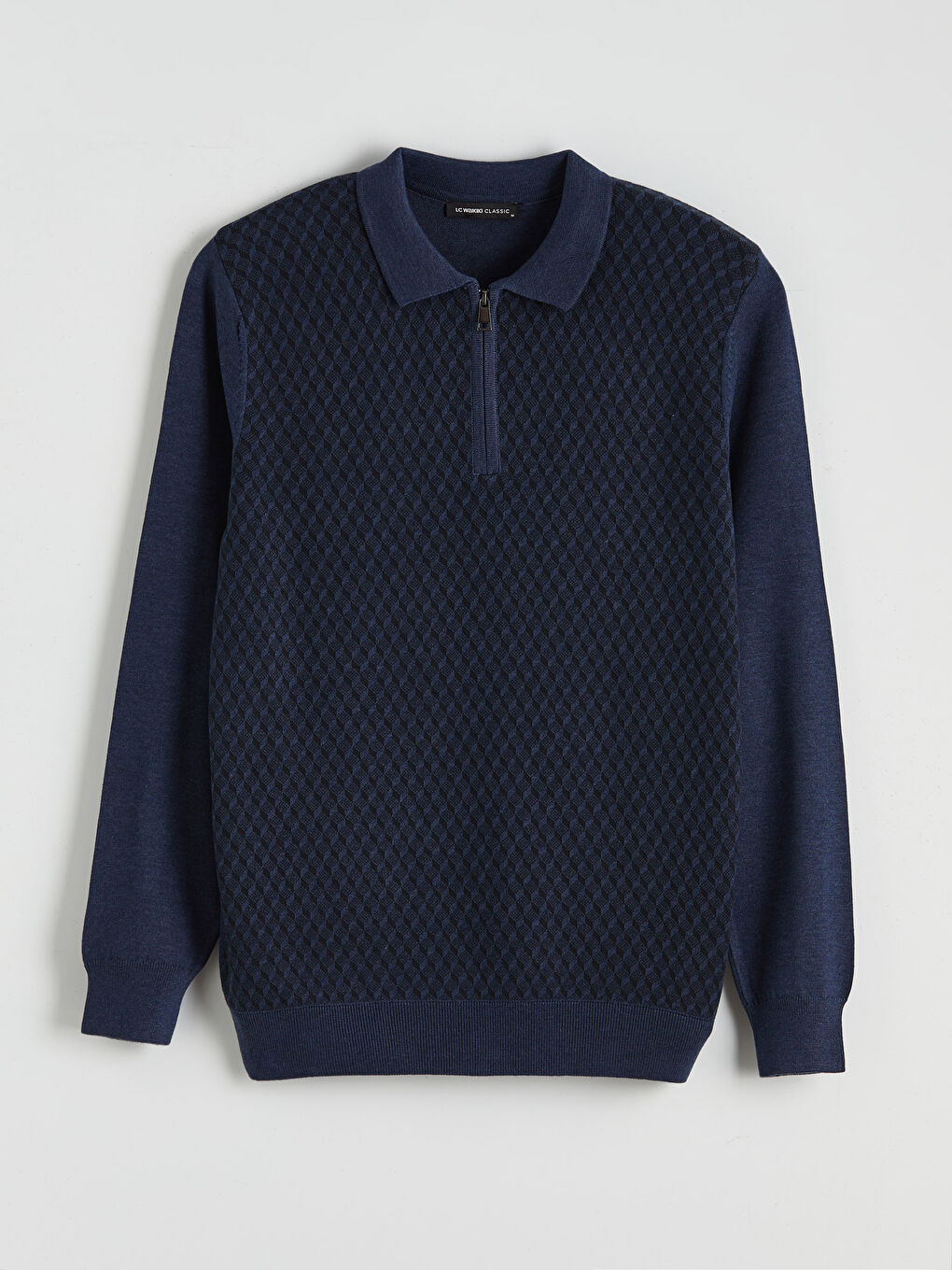 İndigo Polo Yaka Erkek Triko Kazak-4