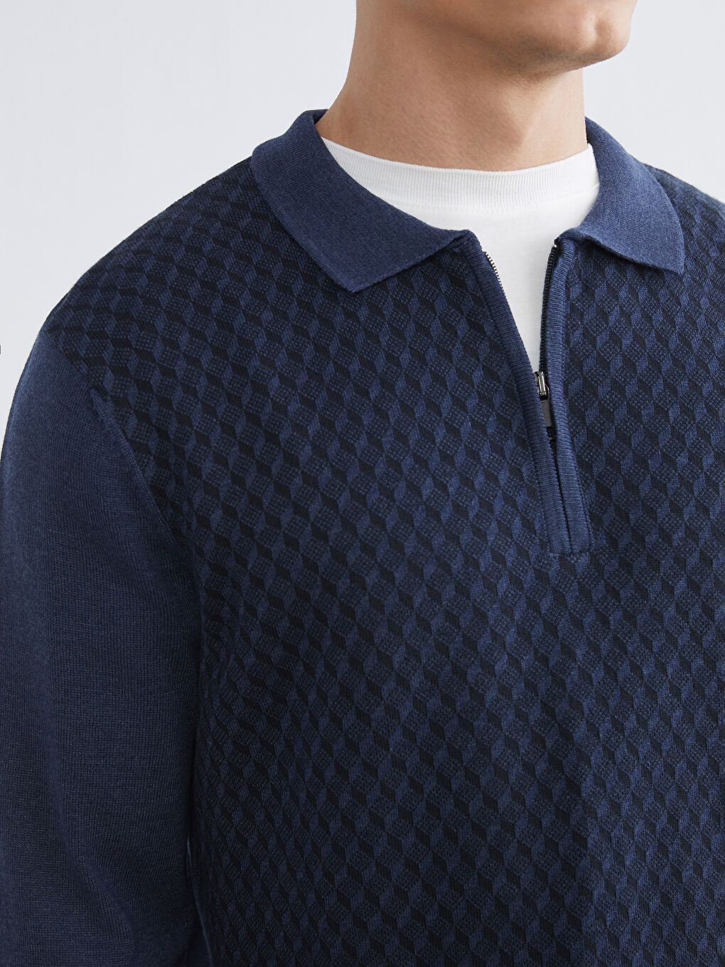 İndigo Polo Yaka Erkek Triko Kazak-2