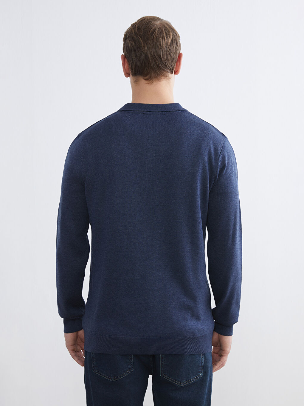 İndigo Polo Yaka Erkek Triko Kazak-3