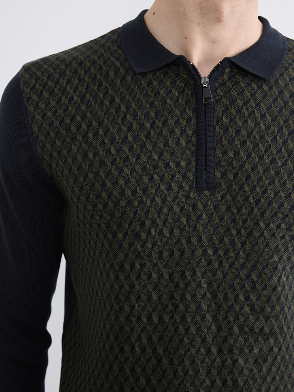 Yeşil Polo Yaka Erkek Triko Kazak-2