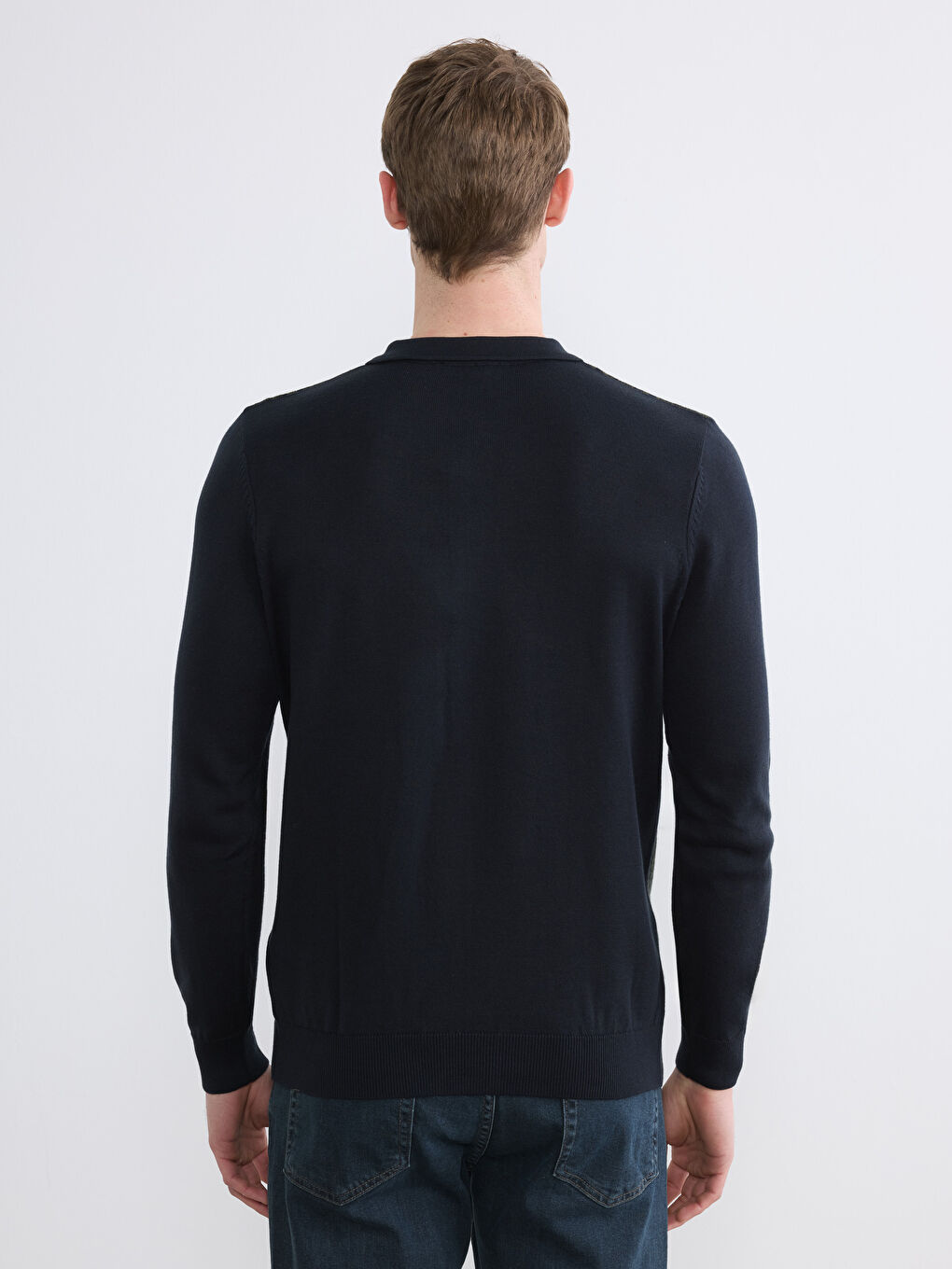 Yeşil Polo Yaka Erkek Triko Kazak-3