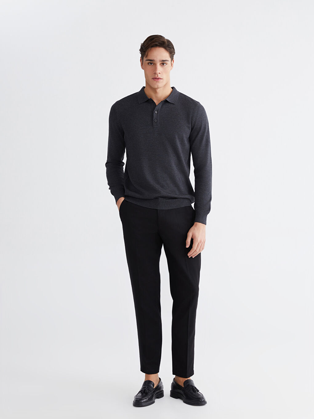 Antrasit Polo Yaka Erkek Triko Kazak-1