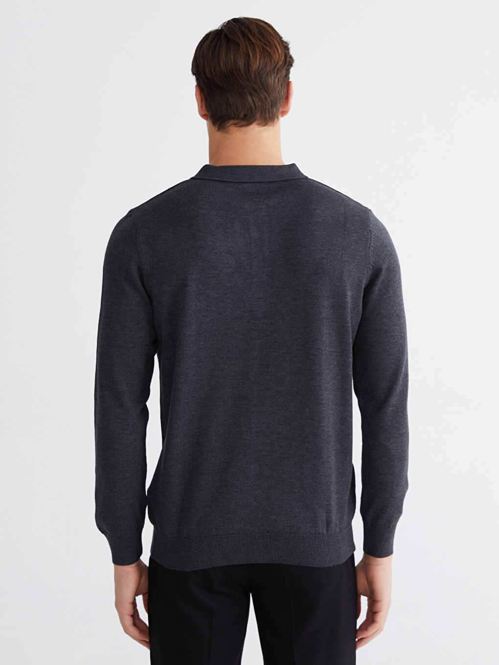 Antrasit Polo Yaka Erkek Triko Kazak-3