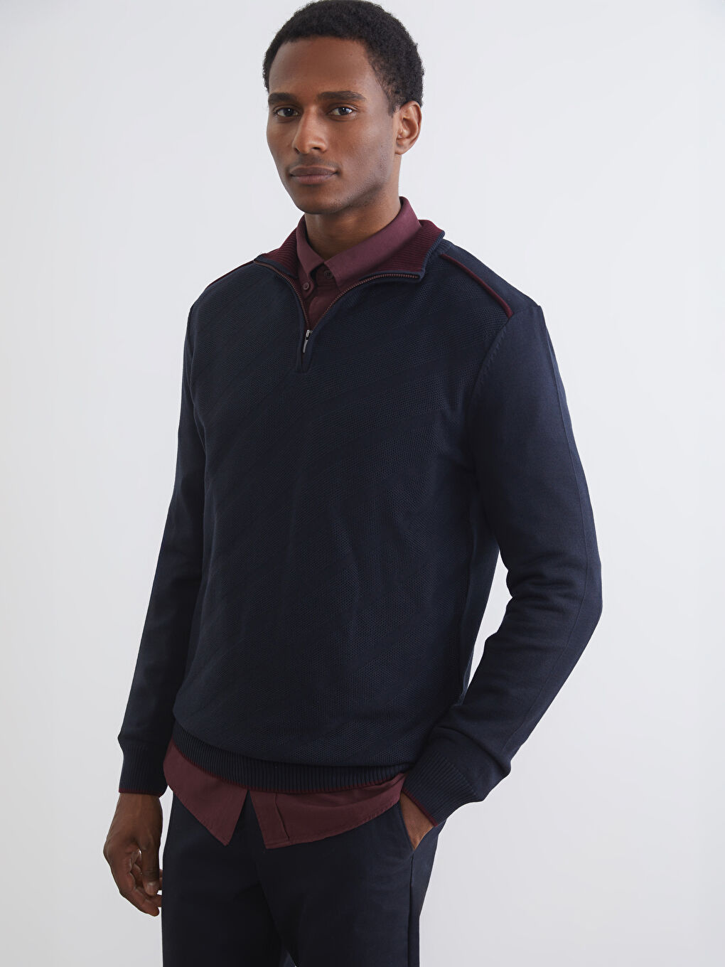 Lacivert Dik Yaka Erkek Triko Kazak