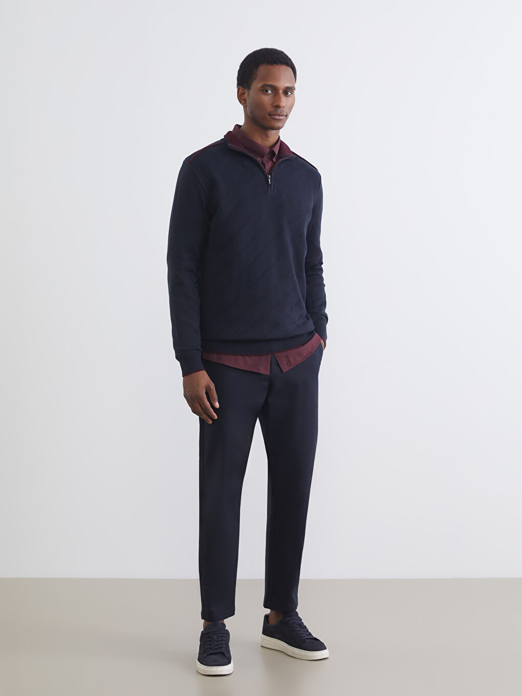 Lacivert Dik Yaka Erkek Triko Kazak-1