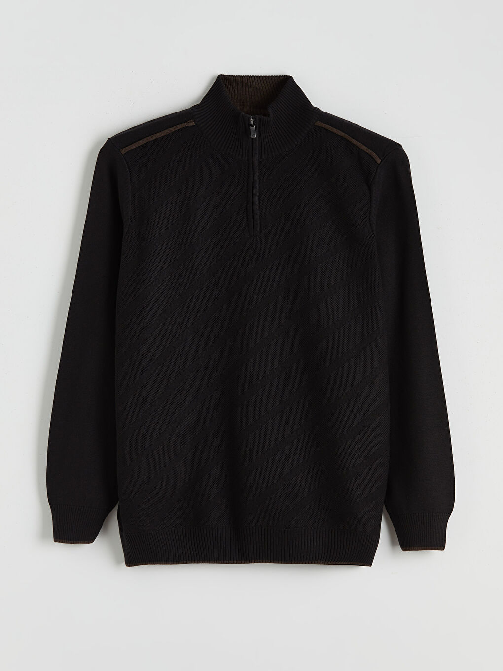 Siyah Dik Yaka Erkek Triko Kazak-4