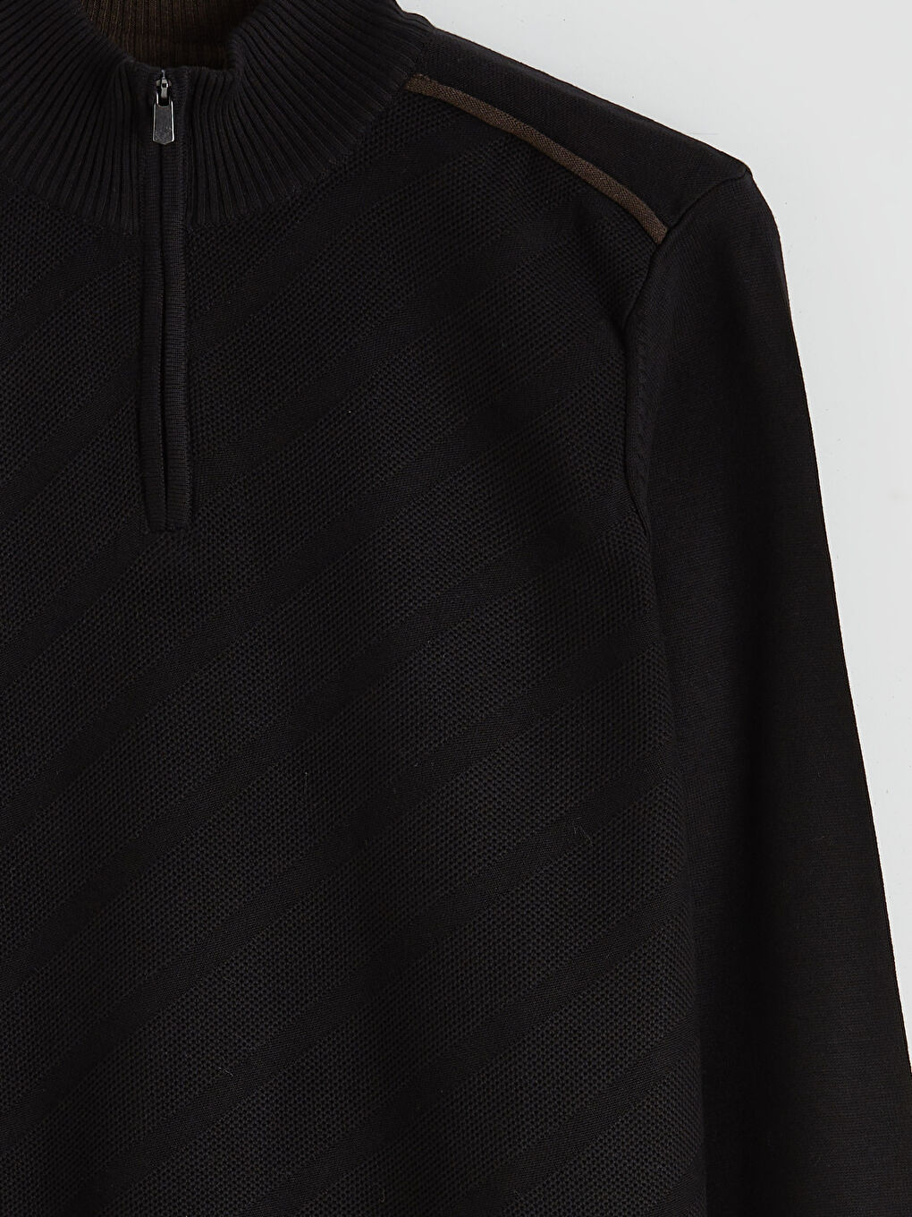 Siyah Dik Yaka Erkek Triko Kazak-5