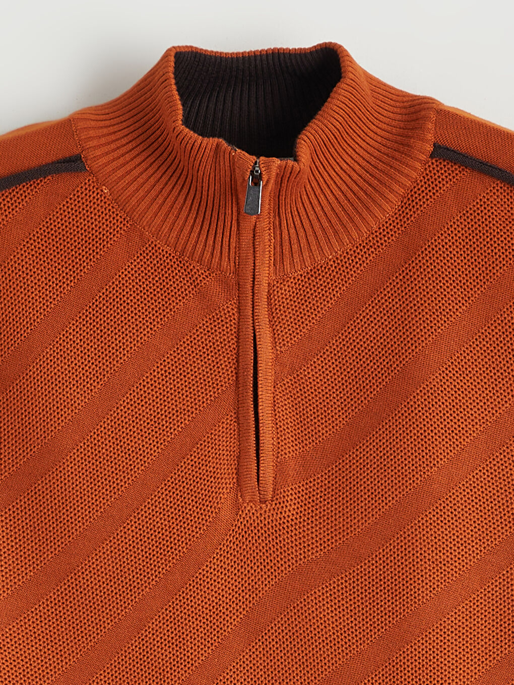 Turuncu Dik Yaka Erkek Triko Kazak-5