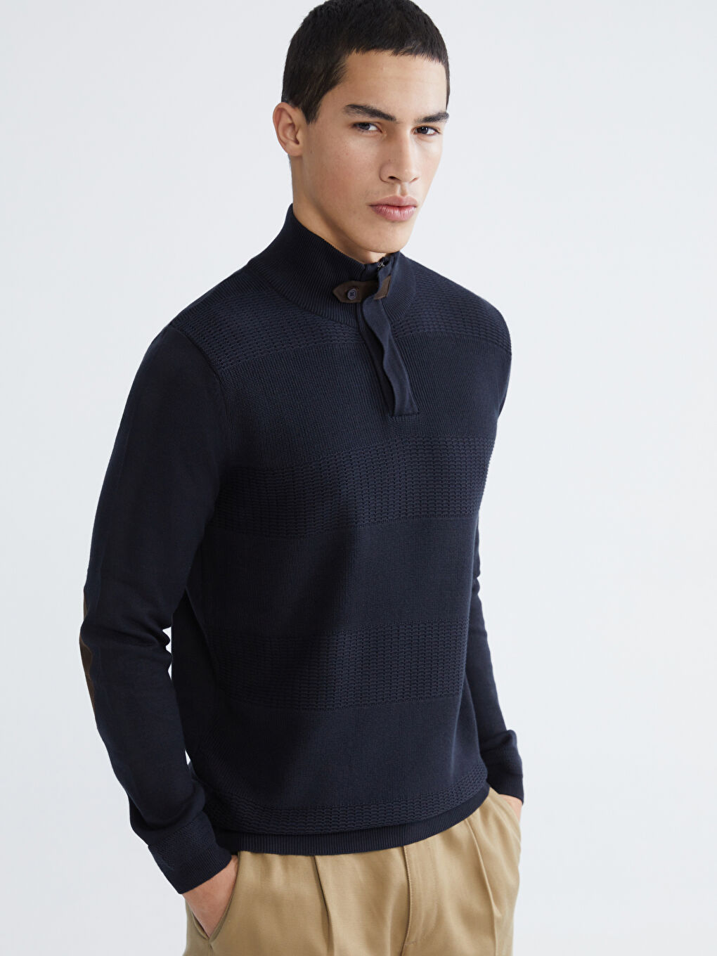 Lacivert Dik Yaka Erkek Triko Kazak