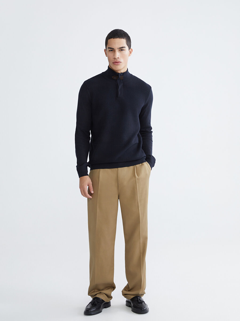 Lacivert Dik Yaka Erkek Triko Kazak-1