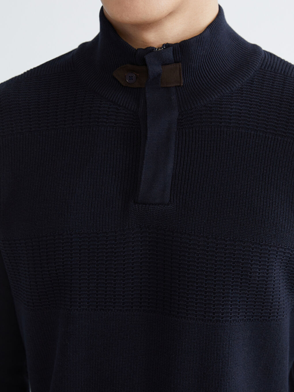 Lacivert Dik Yaka Erkek Triko Kazak-2