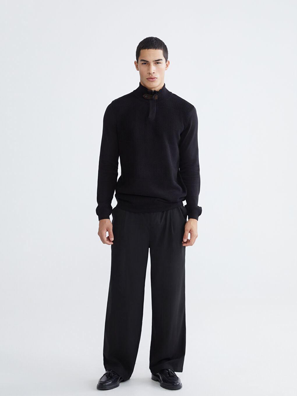 Siyah Dik Yaka Erkek Triko Kazak-1