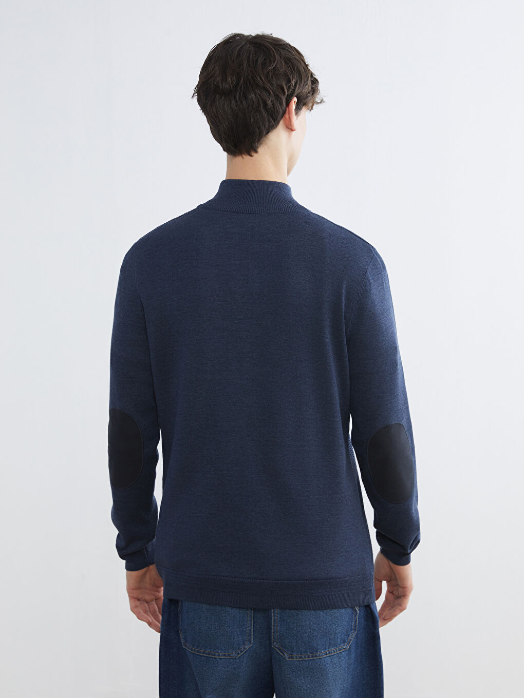 İndigo Dik Yaka Erkek Triko Kazak-3