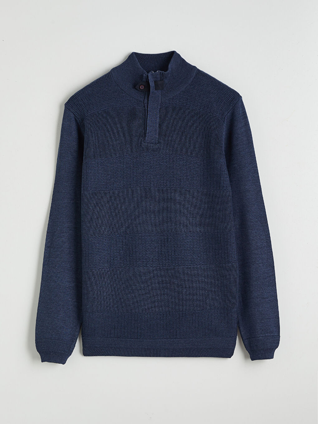 İndigo Dik Yaka Erkek Triko Kazak-4