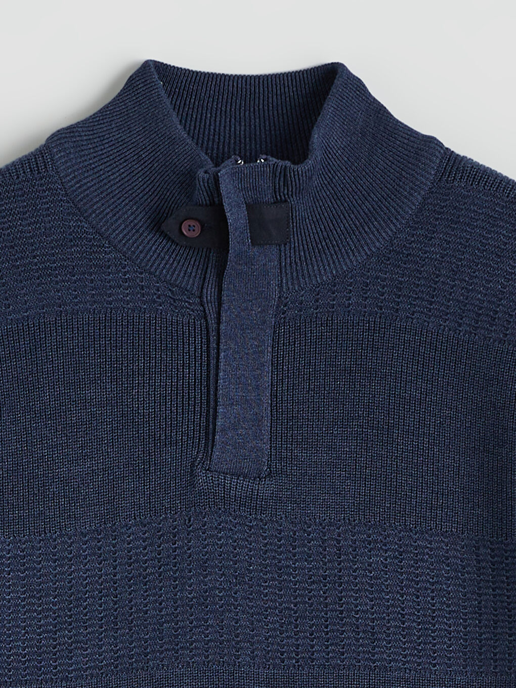 İndigo Dik Yaka Erkek Triko Kazak-5