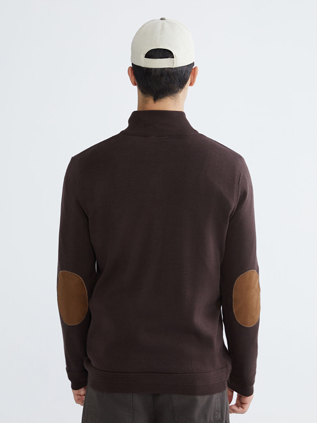 Kahverengi Dik Yaka Erkek Triko Kazak-3